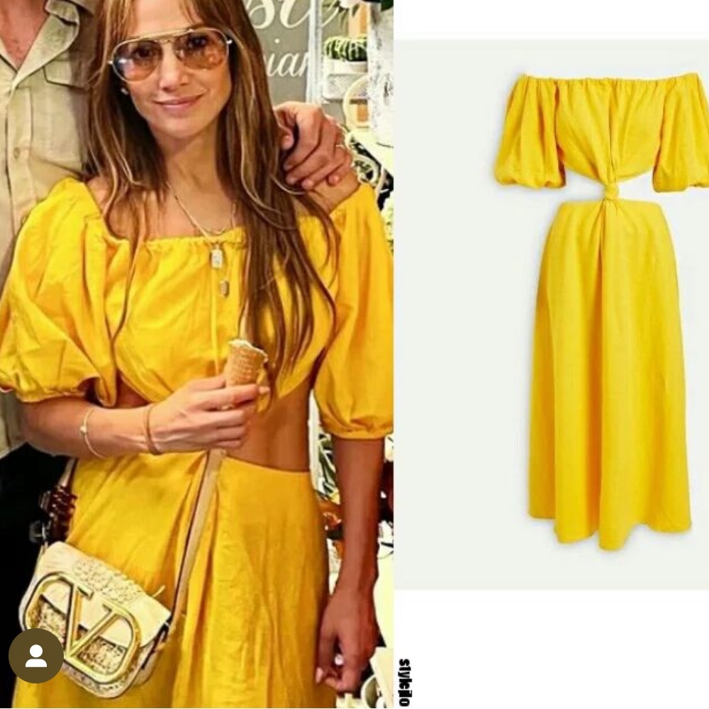 FARM Rio Yellow Off-Shoulder Midi Dress